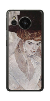 シャープ AQUOS sense7用 背面 保護 フィルム 名画プリント グスタフ クリムト 黒の羽根帽子