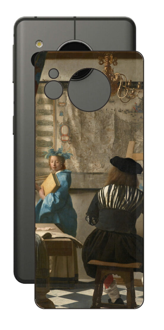 AQUOS sense7用 背面 保護 フィルム 名画 プリント フェルメール 絵画の芸術 （ ヨハネス・フェルメール Johannes Vermeer ）