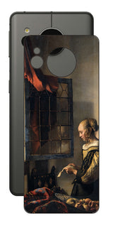 AQUOS sense7用 背面 保護 フィルム 名画 プリント フェルメール 開いた窓辺で手紙を読む少女 ( ヨハネス・フェルメール Johannes Vermeer )