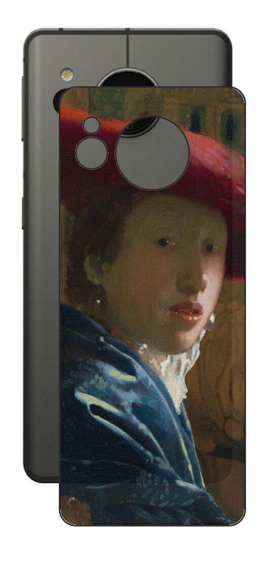 AQUOS sense7用 背面 保護 フィルム 名画 プリント フェルメール 赤い帽子の少女 （ ヨハネス・フェルメール Johannes Vermeer ）