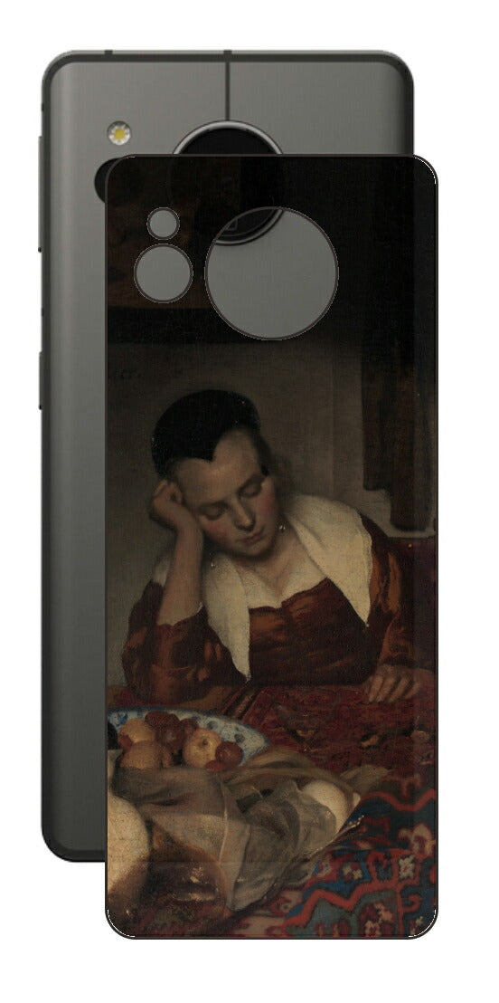 AQUOS sense7用 背面 保護 フィルム 名画 プリント フェルメール 眠っているメイド （ ヨハネス・フェルメール Johannes Vermeer ）