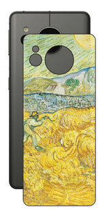AQUOS sense7用 背面 保護 フィルム 名画 プリント ゴッホ サンポール病院の後ろの小麦畑と刈り取り機( フィンセント ファン ゴッホ Vincent Willem van Gogh )
