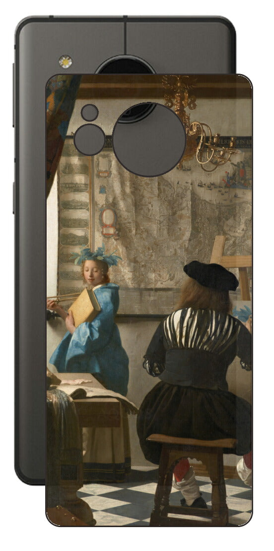 AQUOS sense7 plus用 背面 保護 フィルム 名画 プリント フェルメール 絵画の芸術 （ ヨハネス・フェルメール Johannes Vermeer ）