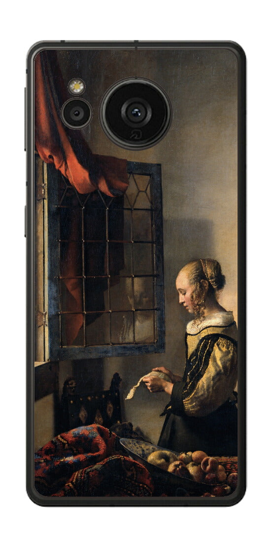 AQUOS sense7 plus用 背面 保護 フィルム 名画 プリント フェルメール 開いた窓辺で手紙を読む少女 （ ヨハネス・フェルメール Johannes Vermeer ）