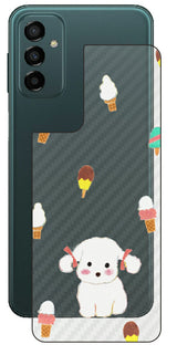 サムスン Galaxy M23 5G用 【コラボ プリント Design by よこお さとみ 002】 カーボン調 背面 保護 フィルム 日本製