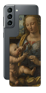 サムスン Galaxy S21 5G用 背面 保護 フィルム 名画 プリント ダ・ヴィンチ カーネションの聖母( レオナルド・ダ・ヴィンチ Leonardo da Vinci )