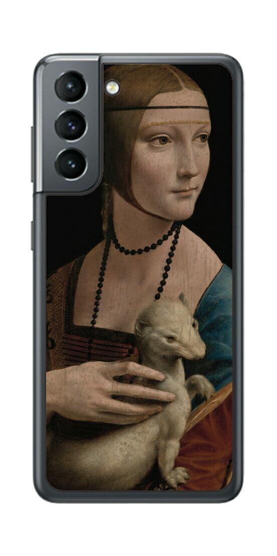 サムスン Galaxy S21 5G用 背面 保護 フィルム 名画 プリント ダ・ヴィンチ 白貂を抱く貴婦人（ レオナルド・ダ・ヴィンチ Leonardo da Vinci ）