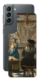 サムスン Galaxy S21 5G用 背面 保護 フィルム 名画 プリント フェルメール 絵画の芸術 ( ヨハネス・フェルメール Johannes Vermeer )