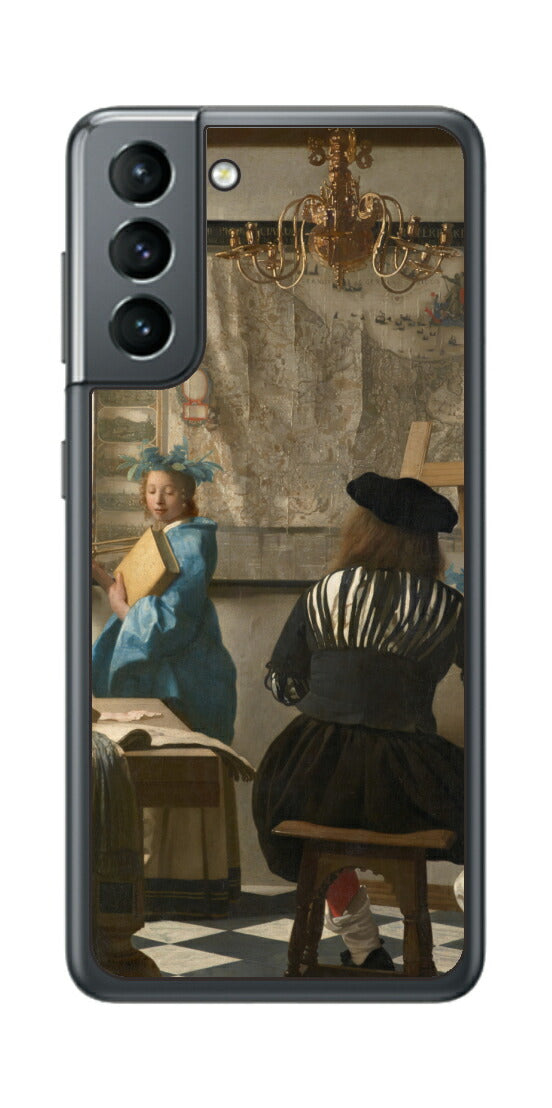 サムスン Galaxy S21 5G用 背面 保護 フィルム 名画 プリント フェルメール 絵画の芸術 （ ヨハネス・フェルメール Johannes Vermeer ）