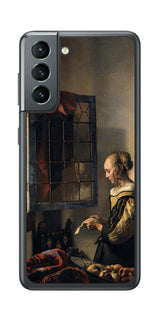 サムスン Galaxy S21 5G用 背面 保護 フィルム 名画 プリント フェルメール 開いた窓辺で手紙を読む少女 ( ヨハネス・フェルメール Johannes Vermeer )