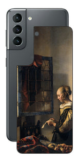 サムスン Galaxy S21 5G用 背面 保護 フィルム 名画 プリント フェルメール 開いた窓辺で手紙を読む少女 ( ヨハネス・フェルメール Johannes Vermeer )