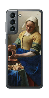 サムスン Galaxy S21 5G用 背面 保護 フィルム 名画 プリント フェルメール 牛乳を注ぐ女 ( ヨハネス・フェルメール Johannes Vermeer )