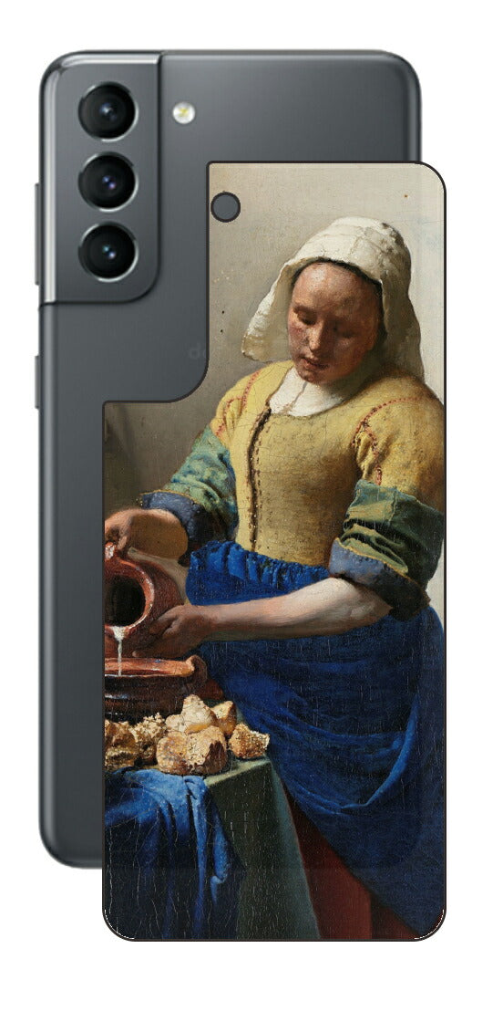 サムスン Galaxy S21 5G用 背面 保護 フィルム 名画 プリント フェルメール 牛乳を注ぐ女 （ ヨハネス・フェルメール Johannes Vermeer ）