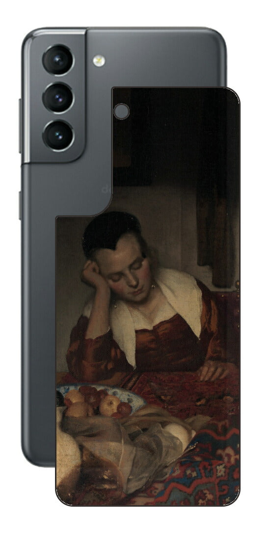 サムスン Galaxy S21 5G用 背面 保護 フィルム 名画 プリント フェルメール 眠っているメイド （ ヨハネス・フェルメール Johannes Vermeer ）