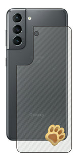 サムスン Galaxy S21 5G用 カーボン調 肉球 イラスト プリント 背面保護フィルム 日本製 [なんちゃって ぷくぷく イエロー/ブラウン]