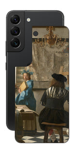 サムスン Galaxy S22用 背面 保護 フィルム 名画 プリント フェルメール 絵画の芸術 ( ヨハネス・フェルメール Johannes Vermeer )