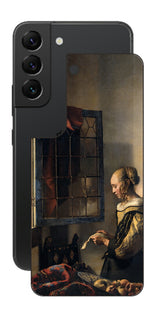 サムスン Galaxy S22用 背面 保護 フィルム 名画 プリント フェルメール 開いた窓辺で手紙を読む少女 ( ヨハネス・フェルメール Johannes Vermeer )