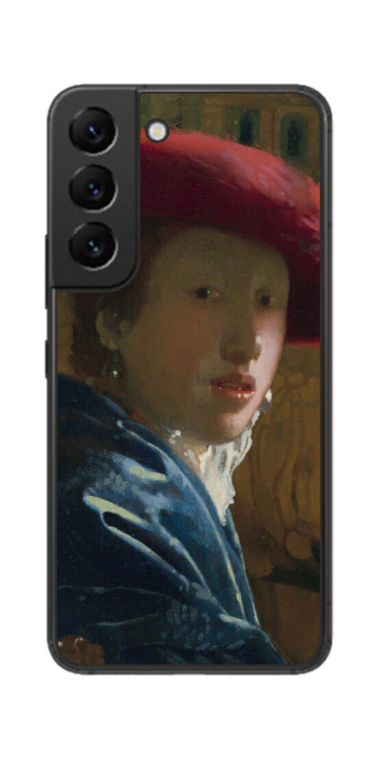 サムスン Galaxy S22用 背面 保護 フィルム 名画 プリント フェルメール 赤い帽子の少女 （ ヨハネス・フェルメール Johannes Vermeer ）