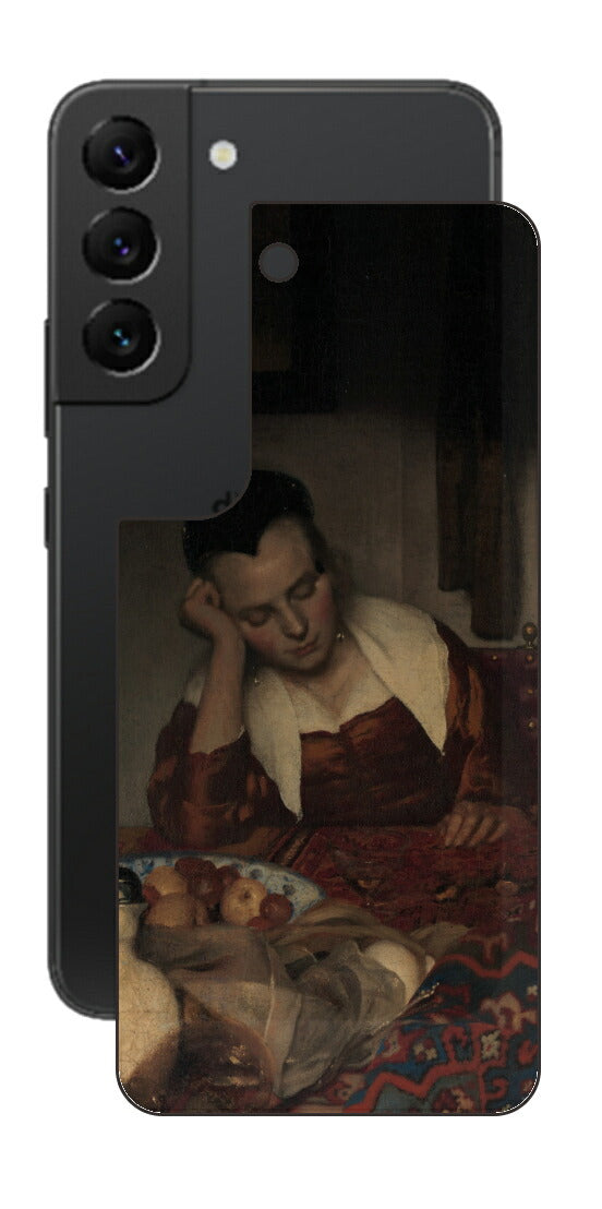 サムスン Galaxy S22用 背面 保護 フィルム 名画 プリント フェルメール 眠っているメイド （ ヨハネス・フェルメール Johannes Vermeer ）
