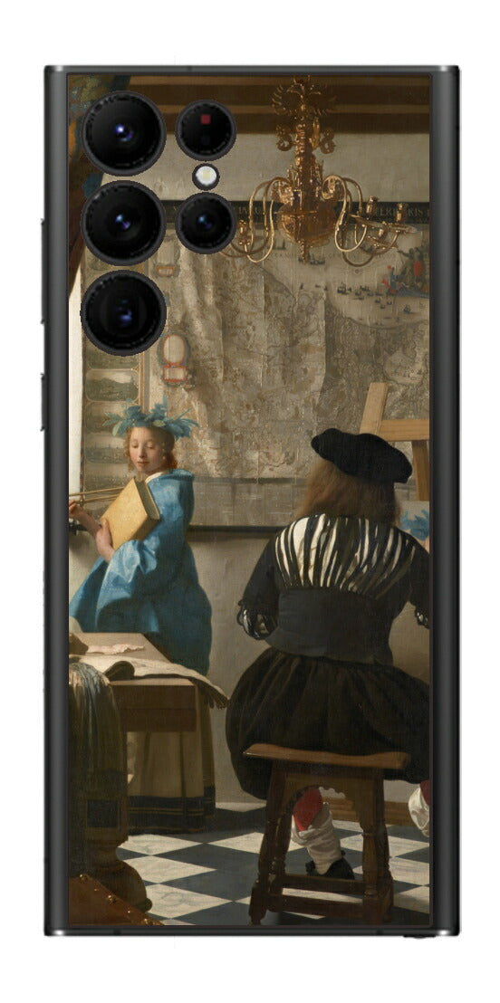 サムスン Galaxy S22 Ultra用 背面 保護 フィルム 名画 プリント フェルメール 絵画の芸術 （ ヨハネス・フェルメール Johannes Vermeer ）