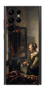 サムスン Galaxy S22 Ultra用 背面 保護 フィルム 名画 プリント フェルメール 開いた窓辺で手紙を読む少女 ( ヨハネス・フェルメール Johannes Vermeer )