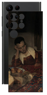 サムスン Galaxy S22 Ultra用 背面 保護 フィルム 名画 プリント フェルメール 眠っているメイド ( ヨハネス・フェルメール Johannes Vermeer )