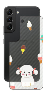 サムスン Galaxy S22用 【コラボ プリント Design by よこお さとみ 002】 カーボン調 背面 保護 フィルム 日本製