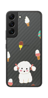 サムスン Galaxy S22用 【コラボ プリント Design by よこお さとみ 002】 カーボン調 背面 保護 フィルム 日本製