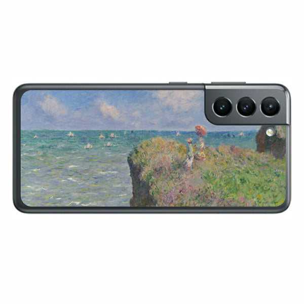サムスン Galaxy S21 5G用 背面 保護 フィルム 名画プリント クロード・モネ （ Claude Monet ) プールヴィルの断崖の上の散歩