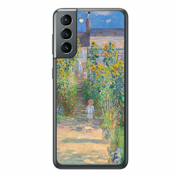 サムスン Galaxy S21 5G用 背面 保護 フィルム 名画プリント クロード・モネ （ Claude Monet ) ヴェトゥイユの画家の庭