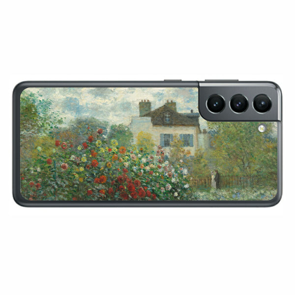 サムスン Galaxy S21 5G用 背面 保護 フィルム 名画プリント クロード・モネ （ Claude Monet ) アルジャントゥイユのモネの家の庭