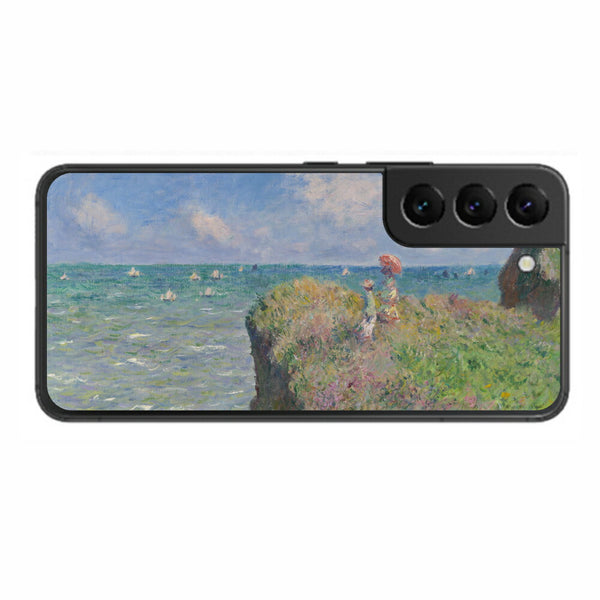 サムスン Galaxy S22用 背面 保護 フィルム 名画プリント クロード・モネ （ Claude Monet ) プールヴィルの断崖の上の散歩