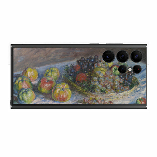 サムスン Galaxy S22 Ultra用 背面 保護 フィルム 名画プリント クロード・モネ （ Claude Monet ) 林檎と葡萄