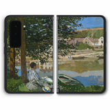 【背面左右2ヶ所】 Surface Duo 2用 背面 保護 フィルム 名画プリント クロード・モネ ( Claude Monet ) セーヌ河岸、ベンヌクール