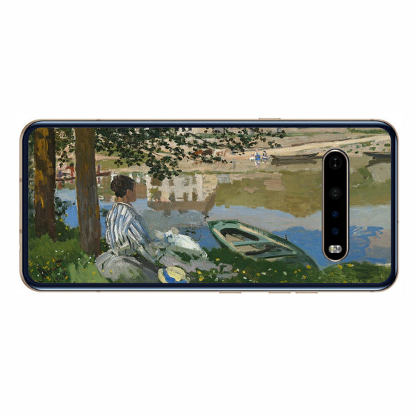LG V60 ThinQ 5G用 背面 保護 フィルム 名画プリント クロード・モネ （ Claude Monet ) セーヌ河岸、ベンヌクール
