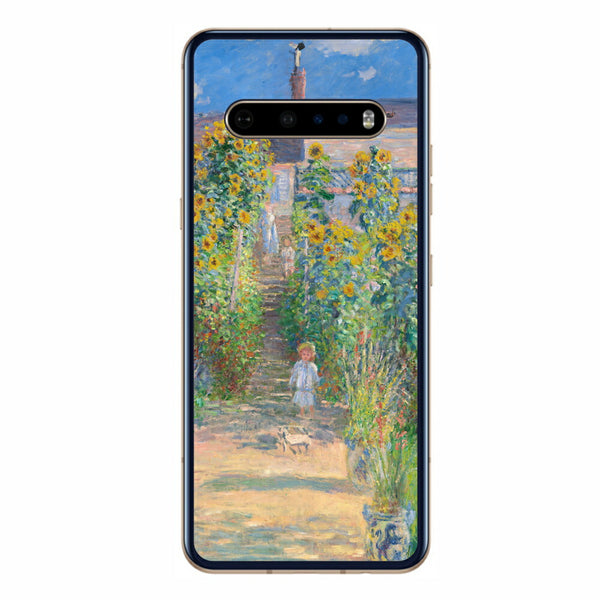 LG V60 ThinQ 5G用 背面 保護 フィルム 名画プリント クロード・モネ （ Claude Monet ) ヴェトゥイユの画家の庭