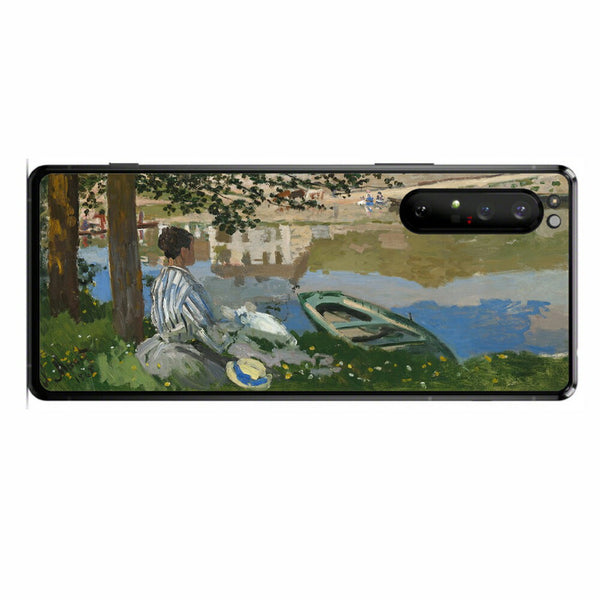 Sony Xperia 1 II用 背面 保護 フィルム 名画プリント クロード・モネ （ Claude Monet ) セーヌ河岸、ベンヌクール
