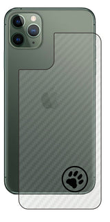 iPhone 11 Pro Max用 カーボン調 肉球 イラスト プリント 背面保護フィルム 日本製 [ワンポイント 丸 ブラック]