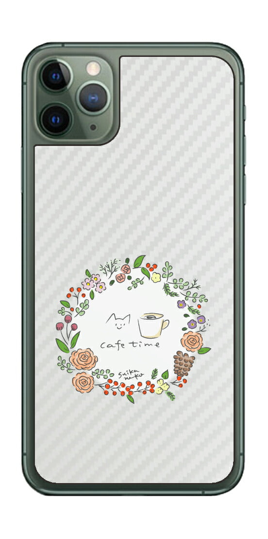 iPhone 11 Pro Max用 【コラボ プリント Design by すいかねこ 008 】 カーボン調 背面 保護 フィルム 日本製