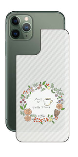 iPhone 11 Pro用 【コラボ プリント Design by すいかねこ 008 】 カーボン調 背面 保護 フィルム 日本製