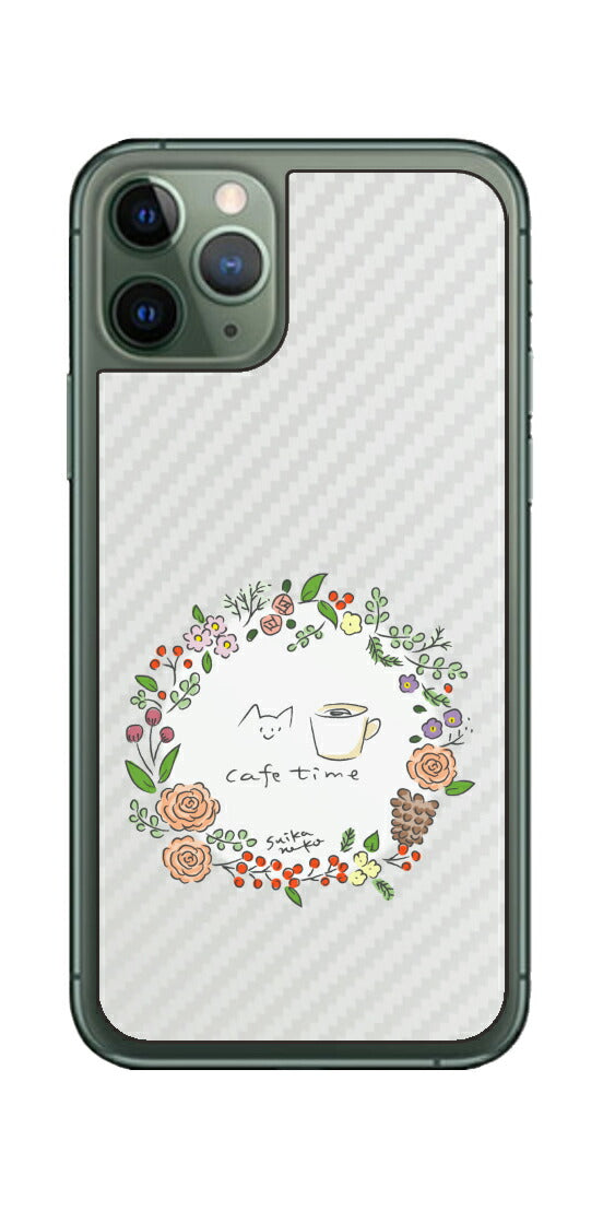 iPhone 11 Pro用 【コラボ プリント Design by すいかねこ 008 】 カーボン調 背面 保護 フィルム 日本製