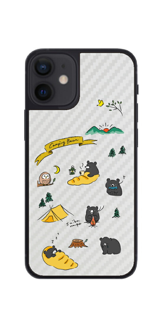 iPhone 12 mini用 【コラボ プリント Design by すいかねこ 004 】 カーボン調 背面 保護 フィルム 日本製