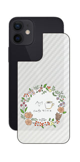 iPhone 12 mini用 【コラボ プリント Design by すいかねこ 008 】 カーボン調 背面 保護 フィルム 日本製