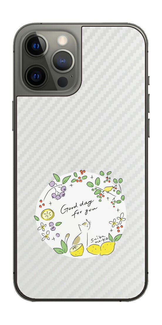 iPhone 12 Pro Max用 【コラボ プリント Design by すいかねこ 002 】 カーボン調 背面 保護 フィルム 日本製