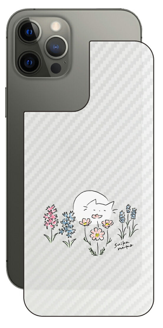 iPhone 12 Pro Max用 【コラボ プリント Design by すいかねこ 003 】 カーボン調 背面 保護 フィルム 日本製