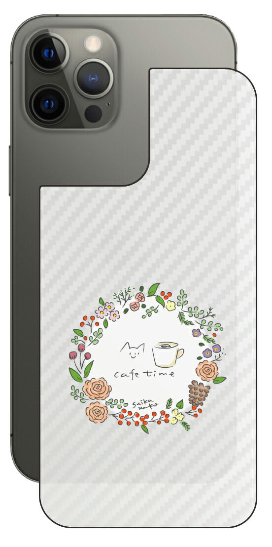 iPhone 12 Pro Max用 【コラボ プリント Design by すいかねこ 008 】 カーボン調 背面 保護 フィルム 日本製