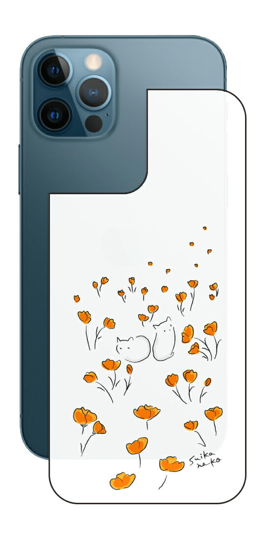 iPhone 12 Pro / iPhone 12用 【コラボ プリント Design by すいかねこ 006 】 背面 保護 フィルム 日本製