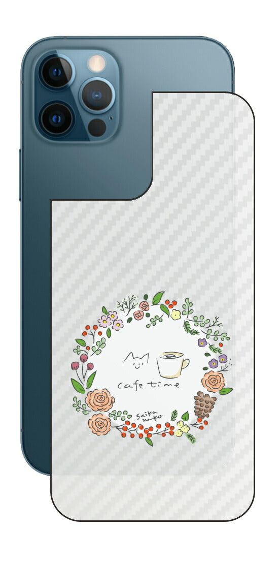 iPhone 12 Pro / iPhone 12用 【コラボ プリント Design by すいかねこ 008 】 カーボン調 背面 保護 フィルム 日本製