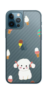 iPhone 12 Pro / iPhone 12用 【コラボ プリント Design by よこお さとみ 002】 カーボン調 背面 保護 フィルム 日本製