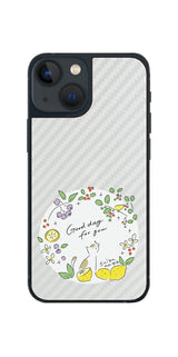 iPhone 13 mini用 【コラボ プリント Design by すいかねこ 002 】 カーボン調 背面 保護 フィルム 日本製